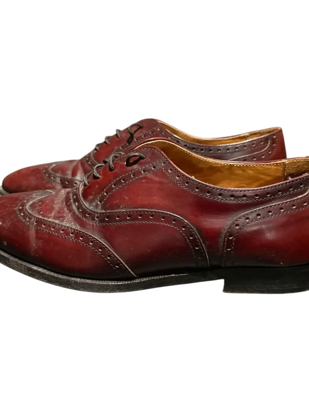 Cole Haan Men's Wingtip Oxfords Size 8.5 D Burgundy Leather Dress Shoes Made USA